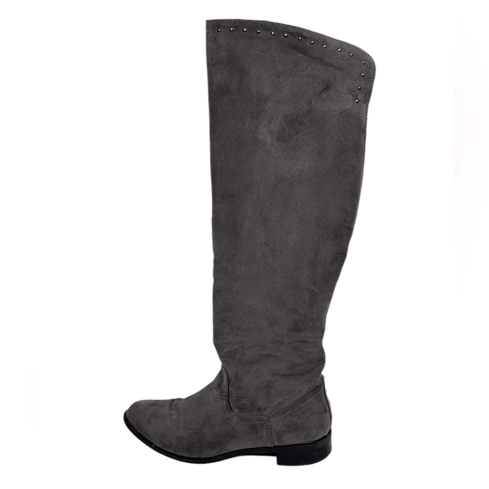 Lime Light Joaquin Faux Suede Studded Knee High Tall Gray Riding Boots Size 8